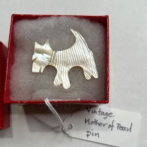 Vintage Mother of Pearl Terrier Dog pin 1” by 1”